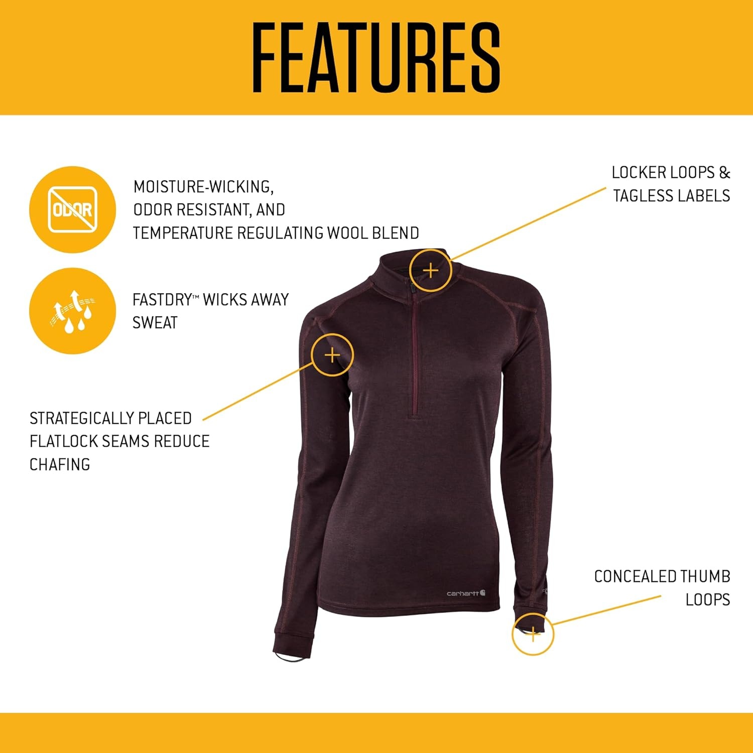 imageCarhartt Womens WBL133 Womens Base Force Heavyweight PolyWool QuartBlackberry Heather