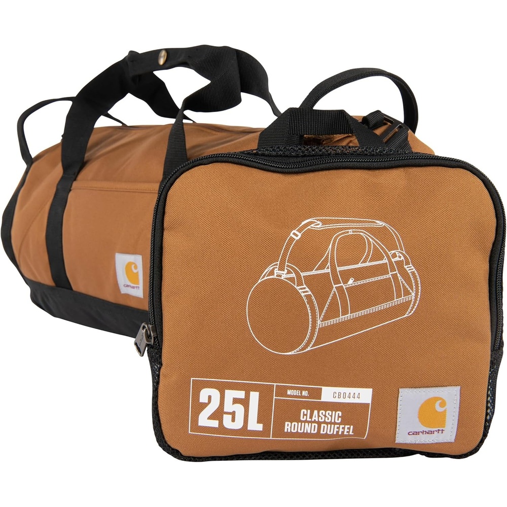 image:imageCarhartt Classic Round Duffel with Utility Pouch HeavyDuty WaterResistant Packable Gear Bag for Jobsite Gym and TravelCarhartt Brown