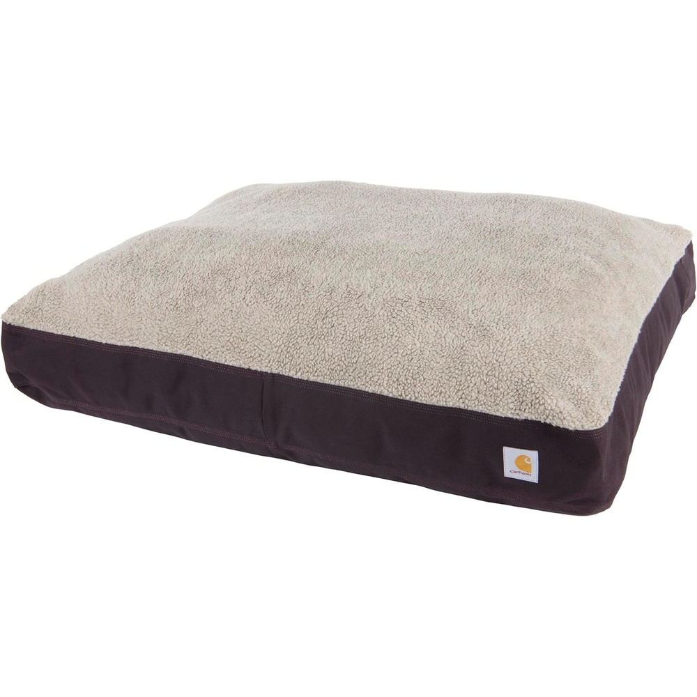 imageCarhartt Durable Canvas Pet Bed Water Resistant Firm Duck Dog Bed Carhartt Brown Sherpa Top MediumDeep Wine Sherpa Top