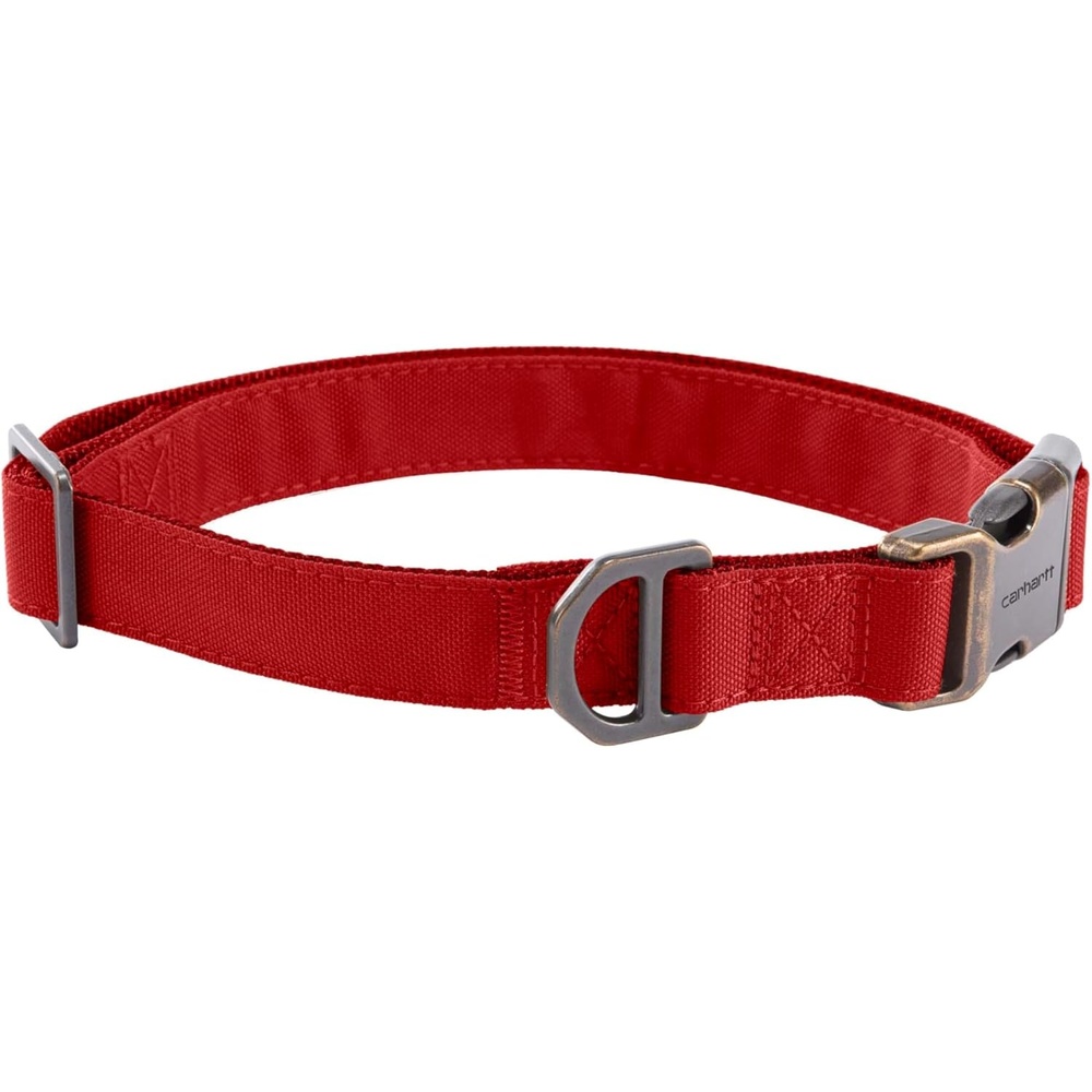 imageCarhartt Field Dog Collar Fully Adjustable Durable 600Denier Fabric WReflective Wordmark for Visibility Carhartt Brown MediumIndustry Red