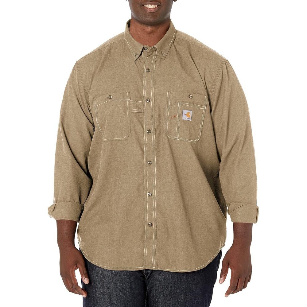 image:imageCarhartt Mens 104138 FlameResistant Force Lightweight Long Sleeve ShDark Khaki