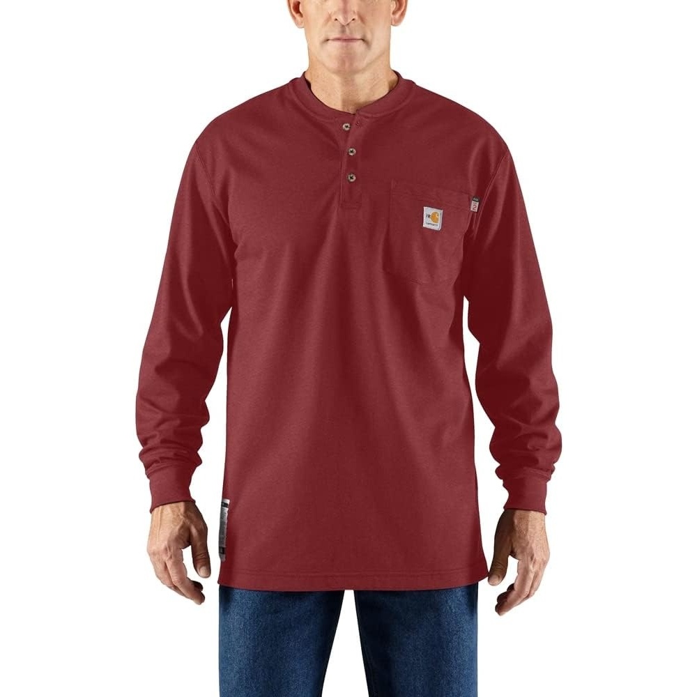 image:imageCarhartt Mens FR Force Dearborn Loose LS HenleyDark Barn Red