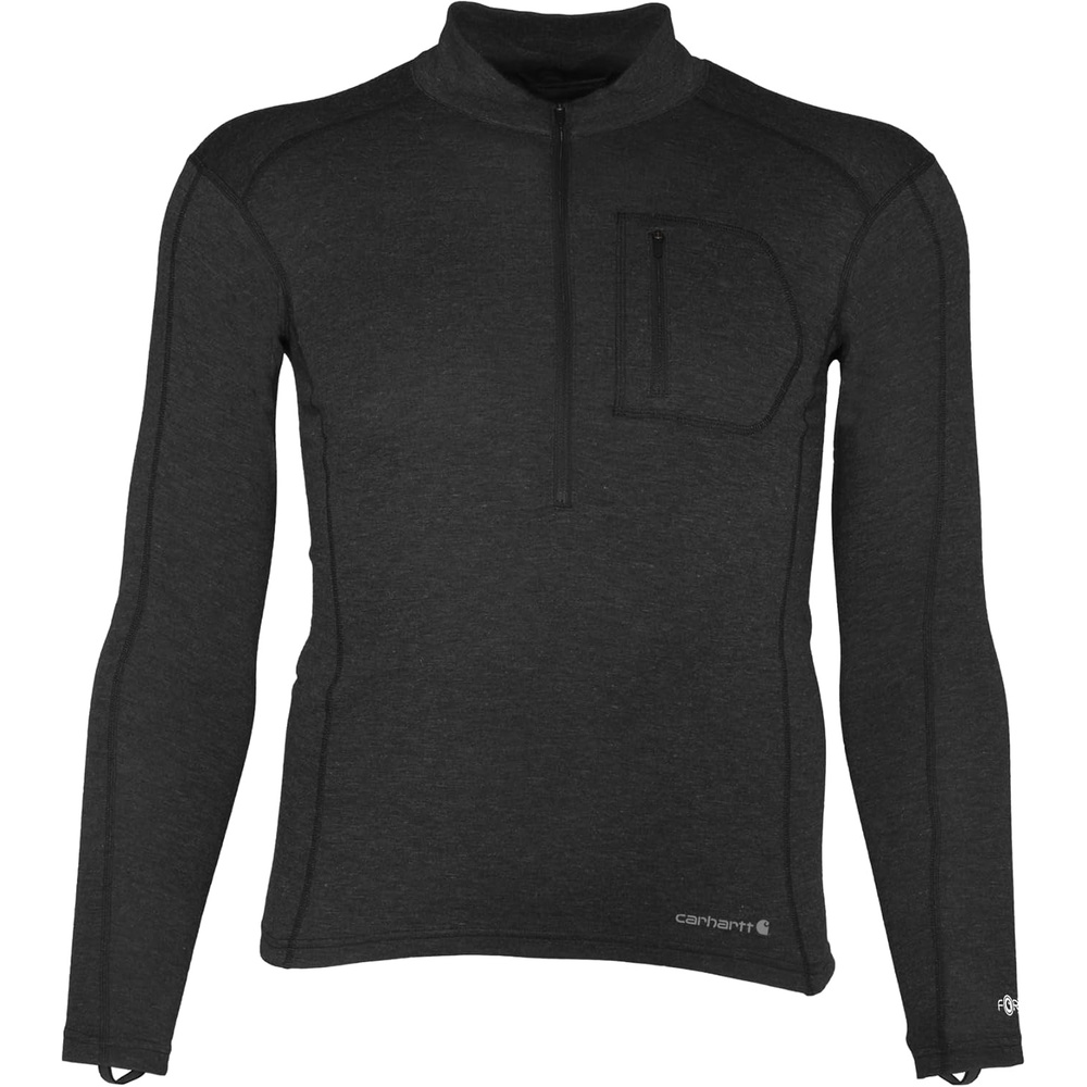 imageCarhartt Mens Force Midweight SyntheticWool Blend Base Layer QuarterZip Pocket TopBlack Heather