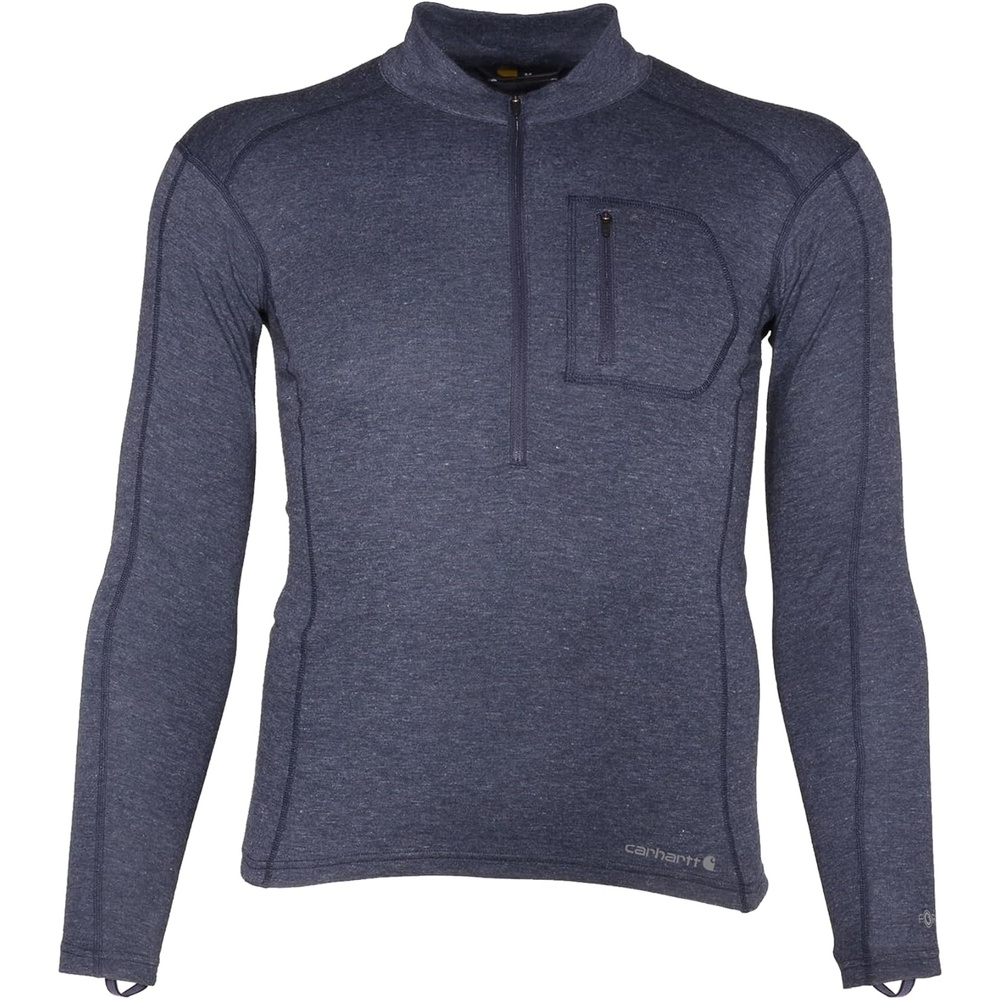 imageCarhartt Mens Force Midweight SyntheticWool Blend Base Layer QuarterZip Pocket TopNavy Heather