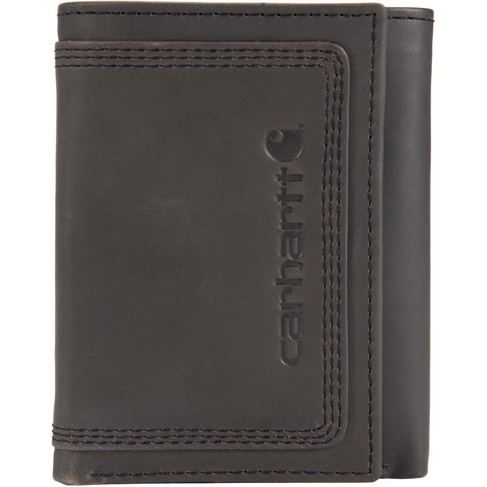 image:imageCarhartt Mens Leather Triple Stitch Wallet Durable FullGrain Leather Bifold Trifold amp Rodeo Styles Gifts for MenBlack Trifold
