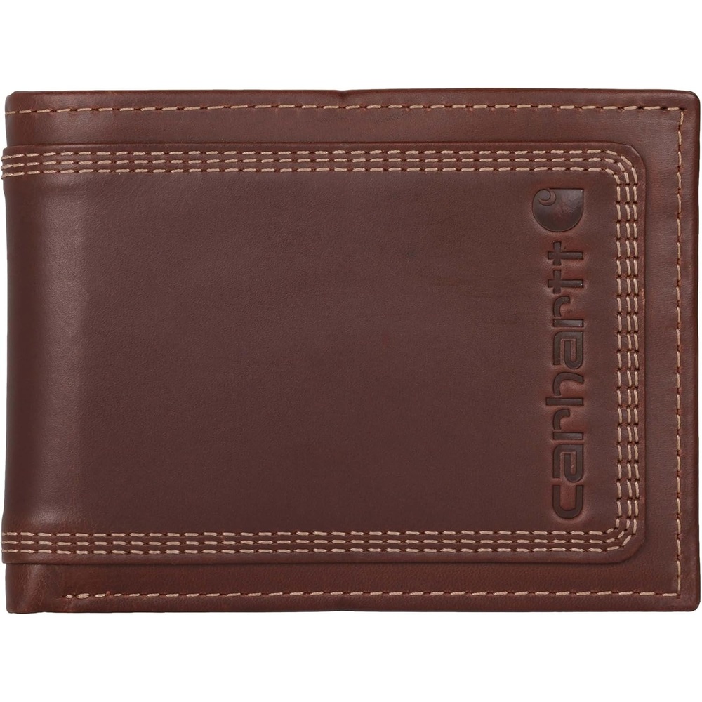 image:imageCarhartt Mens Leather Triple Stitch Wallet Durable FullGrain Leather Bifold Trifold amp Rodeo Styles Gifts for MenBrown Passcase