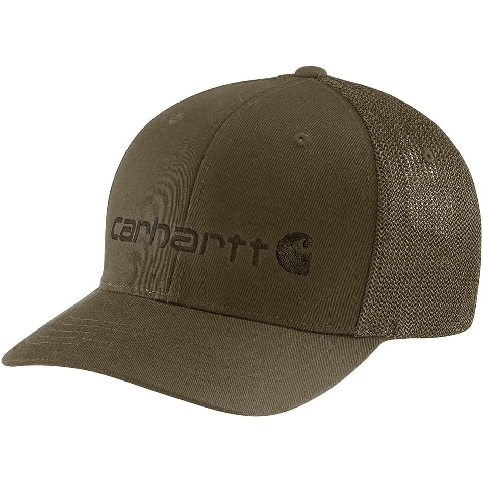 image:imageCarhartt Mens Rugged Flex Fitted Canvas MeshBack Logo Graphic CapBurnished Logs