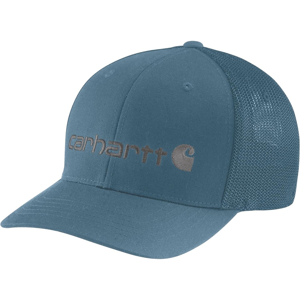 image:imageCarhartt Mens Rugged Flex Fitted Canvas MeshBack Logo Graphic CapStorm Blue