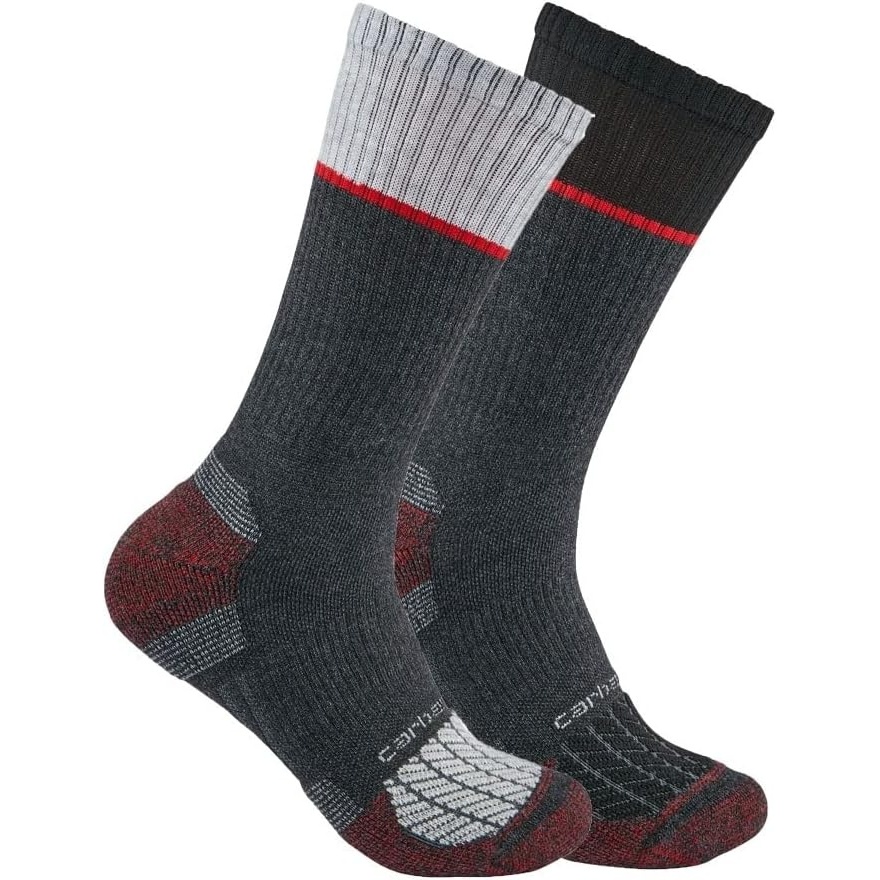 imageCarhartt Mens SC0012M Force Midweight Steel Toe Crew Sock 2PackAssorted 4 Red