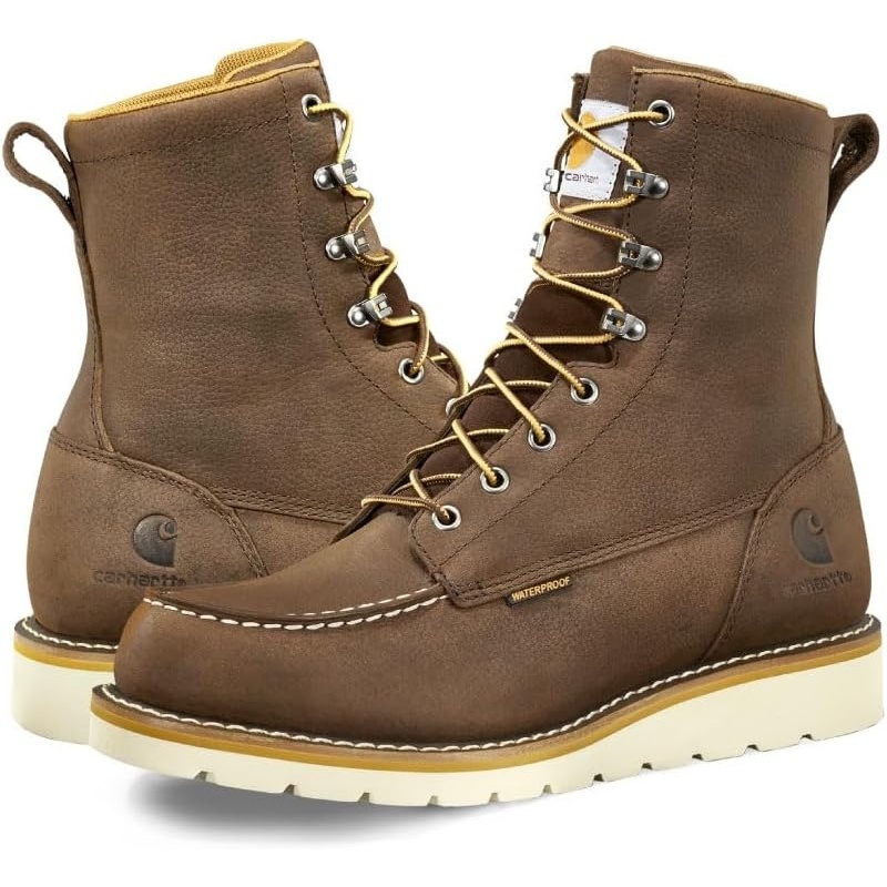 imageCarhartt Mens Waterproof 8Inch Moc Soft Toe Wedge Work Boot with SlipResistant OutsoleDark Brown