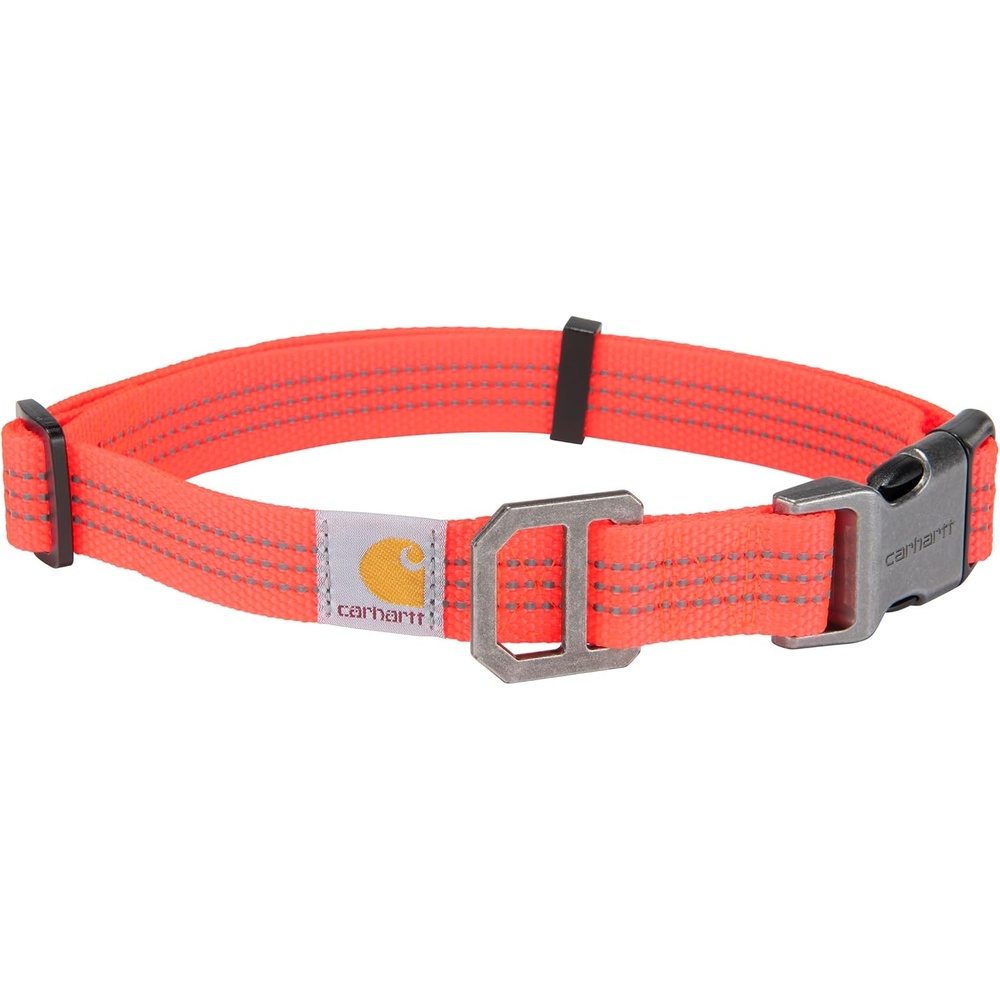 imageCarhartt Nylon Webbing Dog Collar Fully Adjustable WDurable Side Release Buckle and Reflective Stitching Black MediumCoral Glow
