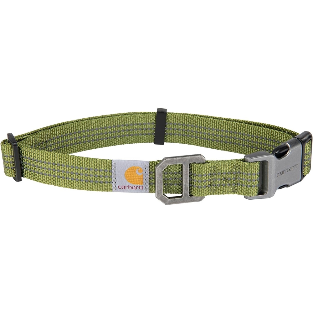 imageCarhartt Nylon Webbing Dog Collar Fully Adjustable WDurable Side Release Buckle and Reflective Stitching Black MediumLight Moss