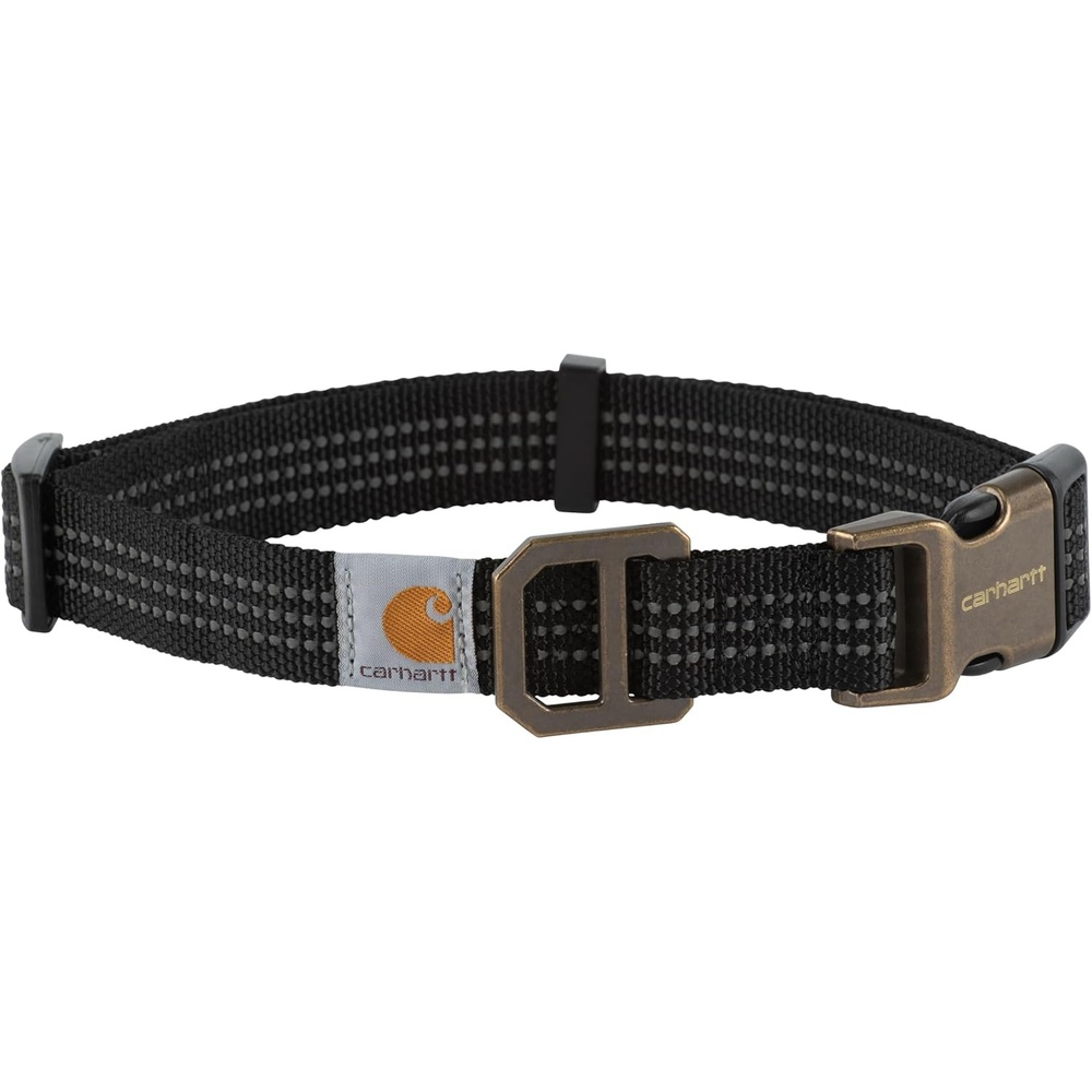 imageCarhartt Pet Fully Adjustable Webbing Collars for Dogs Reflective Stitching for Visibility Blanket Stripe MediumBlack Nylon Webbing