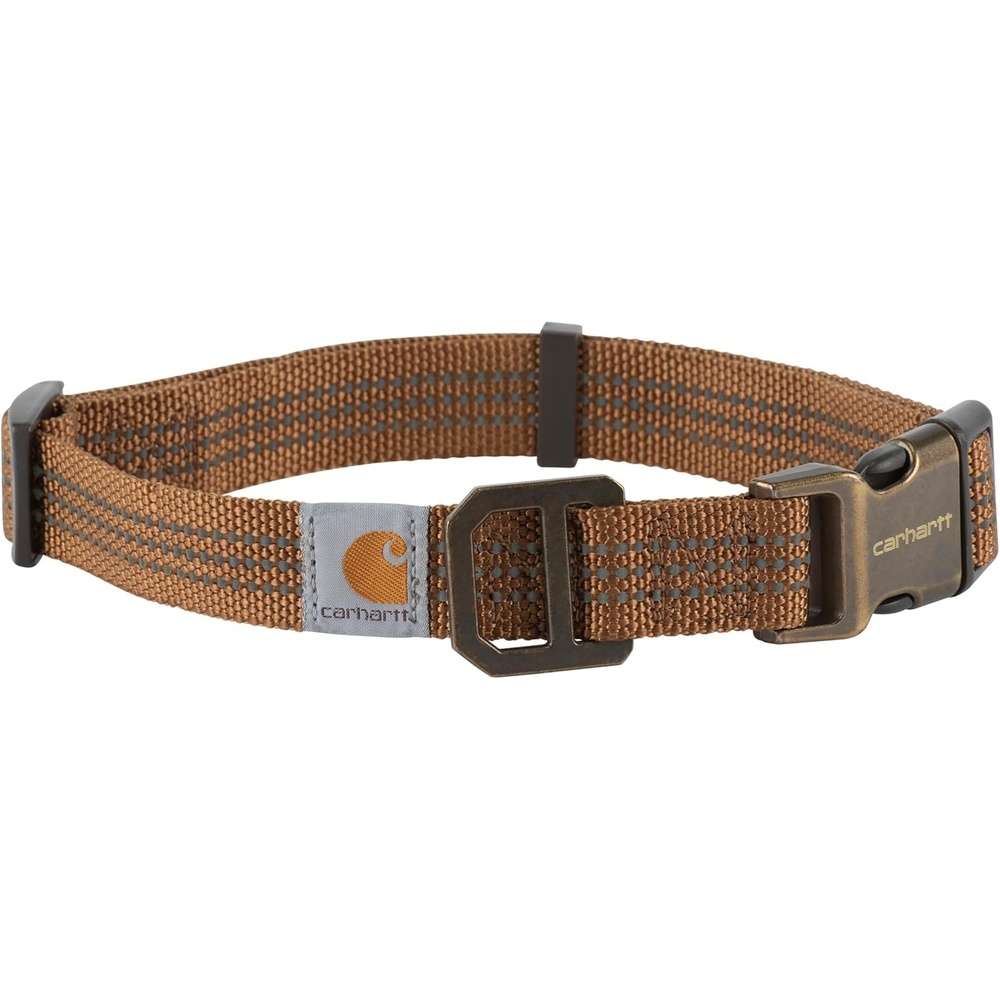 imageCarhartt Pet Fully Adjustable Webbing Collars for Dogs Reflective Stitching for Visibility Blanket Stripe MediumCarhartt Brown Nylon Webbing
