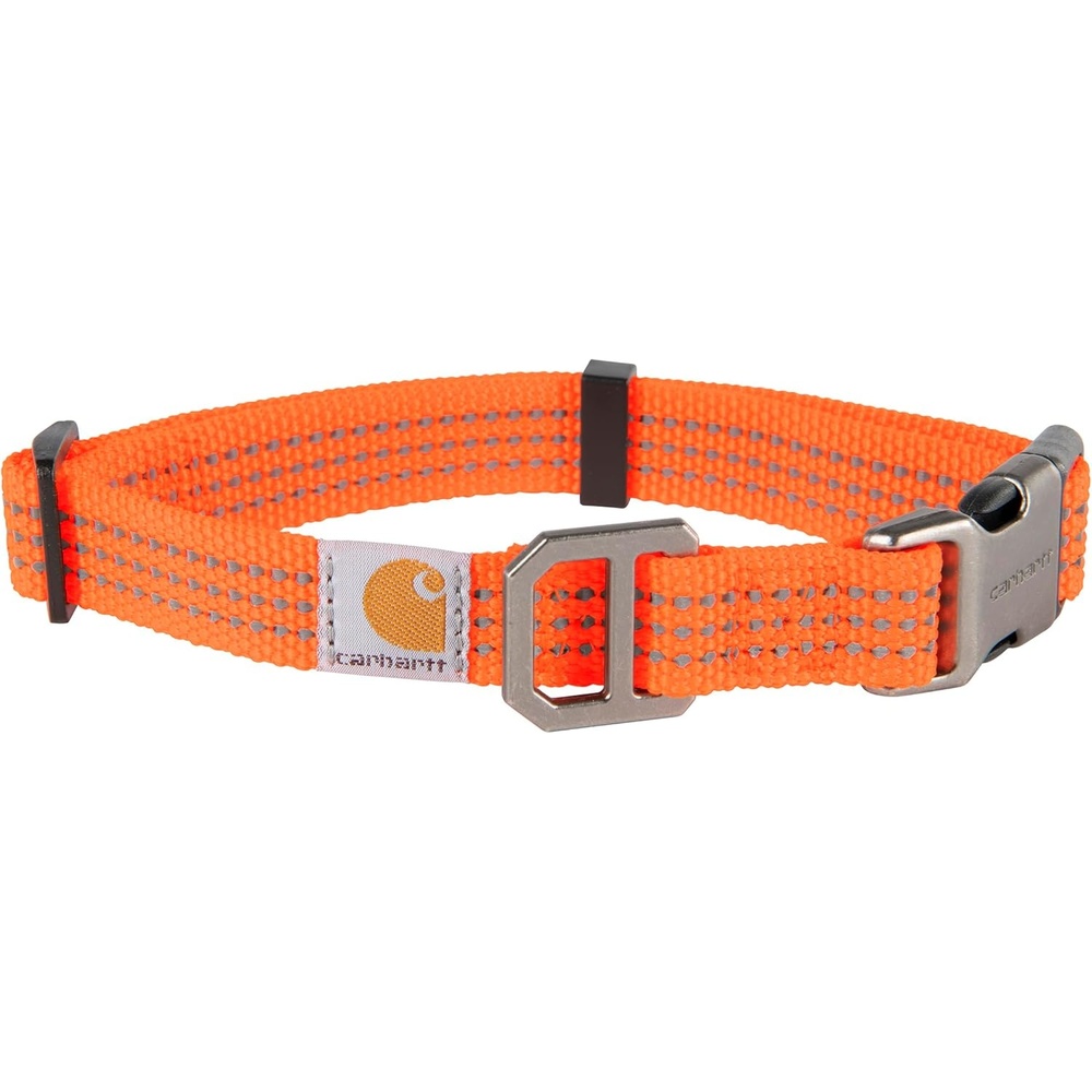 imageCarhartt Pet Fully Adjustable Webbing Collars for Dogs Reflective Stitching for Visibility Blanket Stripe MediumHunter Orange Nylon Webbing