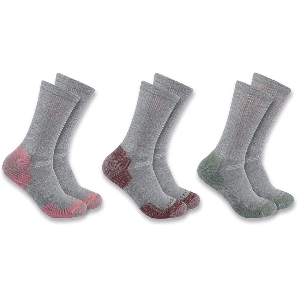 image:imageCarhartt Womens Midweight Cotton Blend Crew Sock 3 PackGrey Assorted
