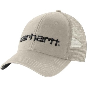 Carhartt Men’s Canvas Mesh-Back Logo Graphic Cap(Cobblestone/Black)