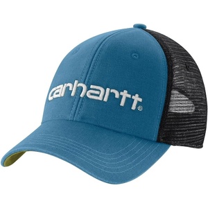 Carhartt Men’s Canvas Mesh-Back Logo Graphic Cap(Dark Tranquil Blue/Dill)
