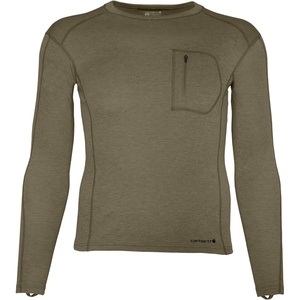 Carhartt Men’s Force Midweight Synthetic-Merino Wool Blend Base Layer Crewneck Pocket Top(Burnt Olive Heather)