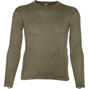 Carhartt Men’s Force Midweight Synthetic-Merino Wool Blend Base Layer Crewneck Pocket Top(Deep Burnt Olive)