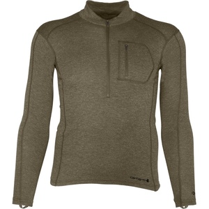 Carhartt Mens Force Midweight Synthetic-Wool Blend Base Layer Quarter-Zip Pocket Top(Burnt Olive Heather)