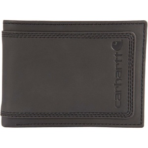 Carhartt Men’s Leather Triple Stitch Wallet, Durable Full-Grain Leather Bifold, Trifold & Rodeo Styles, Gifts for Men(Black (Passcase))