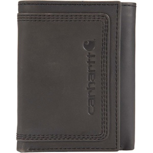 Carhartt Men’s Leather Triple Stitch Wallet, Durable Full-Grain Leather Bifold, Trifold & Rodeo Styles, Gifts for Men(Black (Trifold))