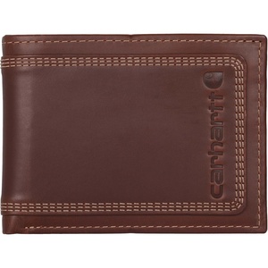 Carhartt Men’s Leather Triple Stitch Wallet, Durable Full-Grain Leather Bifold, Trifold & Rodeo Styles, Gifts for Men(Brown (Passcase))