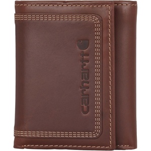 Carhartt Men’s Leather Triple Stitch Wallet, Durable Full-Grain Leather Bifold, Trifold & Rodeo Styles, Gifts for Men(Brown (Trifold))