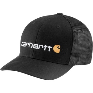 Carhartt Men’s Rugged Flex Fitted Canvas Mesh-Back Logo Graphic Cap(Black)