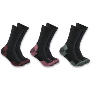 Carhartt Women’s Midweight Cotton Blend Crew Sock 3 Pack(Black Assorted)