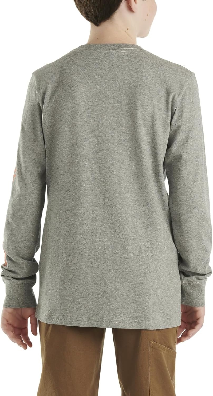 image:imageCarhartt Boys LongSleeve Logo Sleeve Pocket TShirtCharcoal Grey Heather
