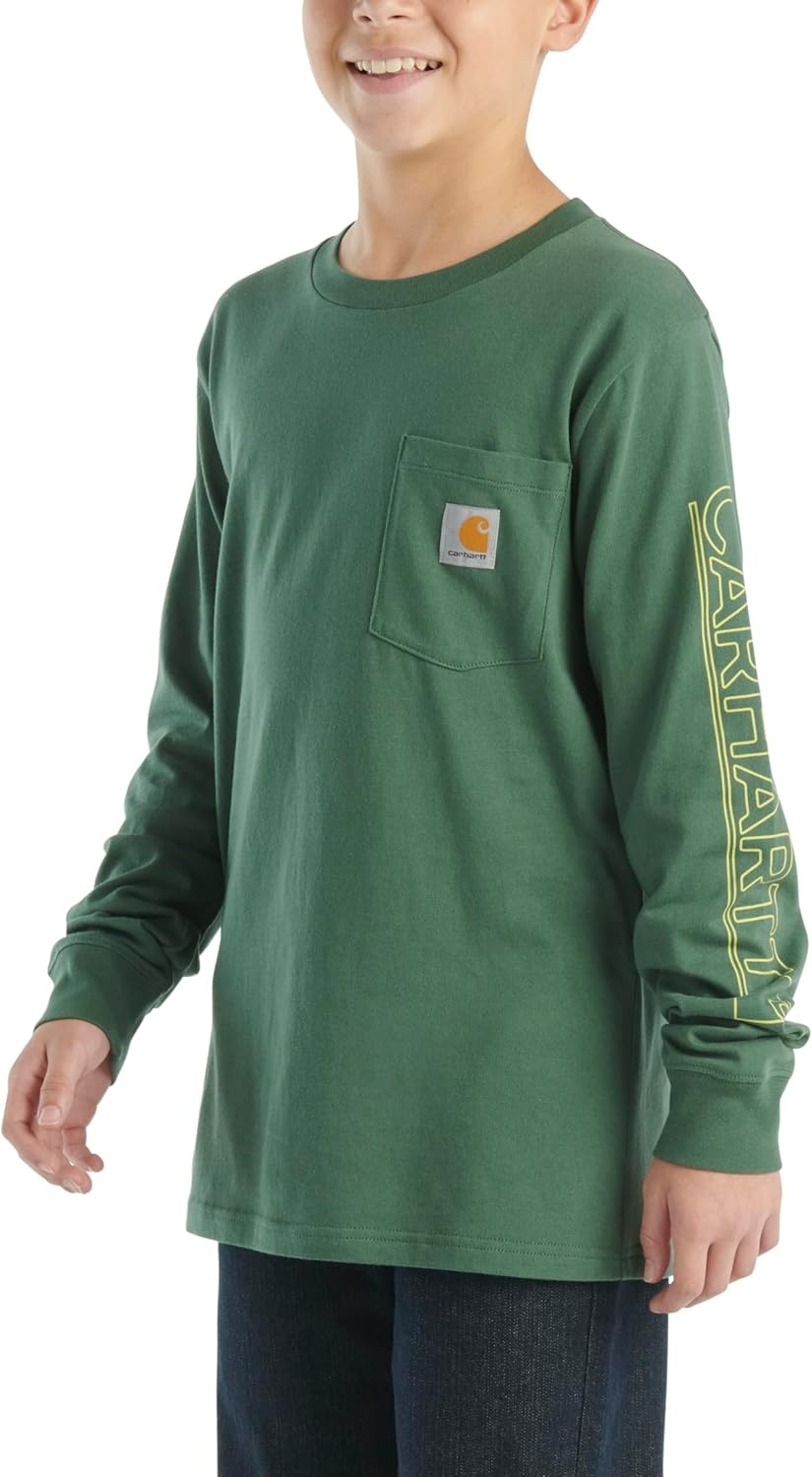image:imageCarhartt Boys LongSleeve Logo Sleeve Pocket TShirtCilantro