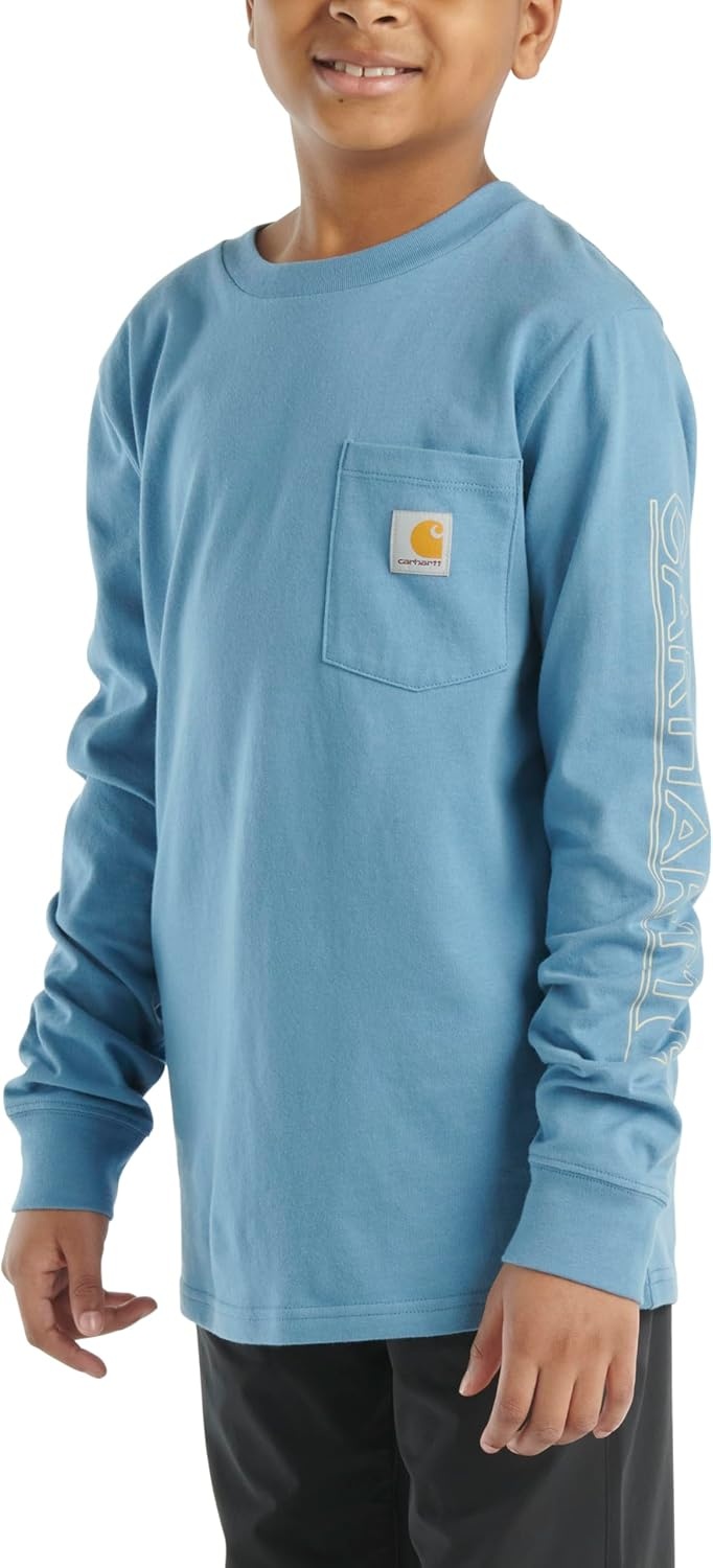 image:imageCarhartt Boys LongSleeve Logo Sleeve Pocket TShirtCoronet Blue