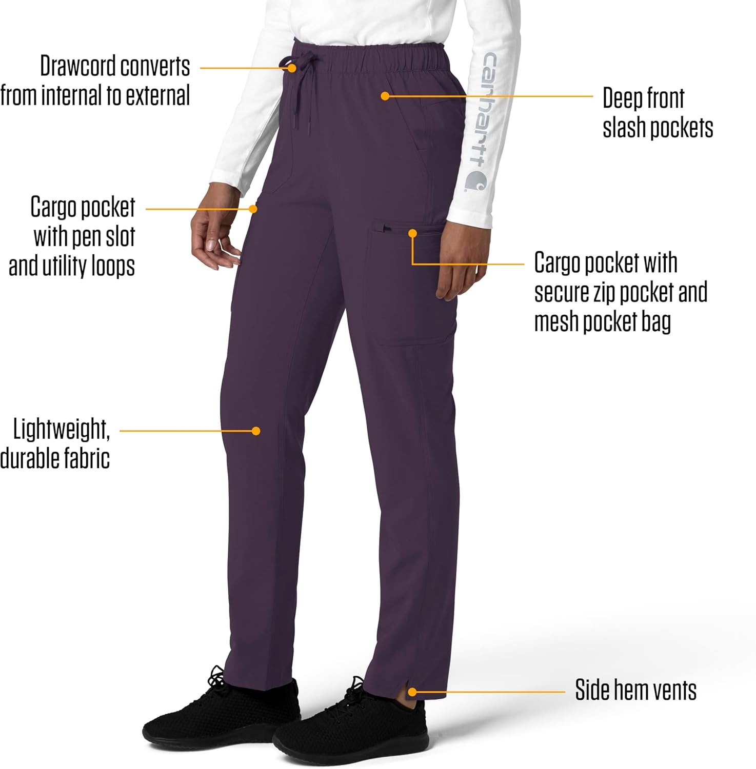 image:imageCarhartt Force CrossFlex Womens Cargo Jogger Scrub PantBlack Plum
