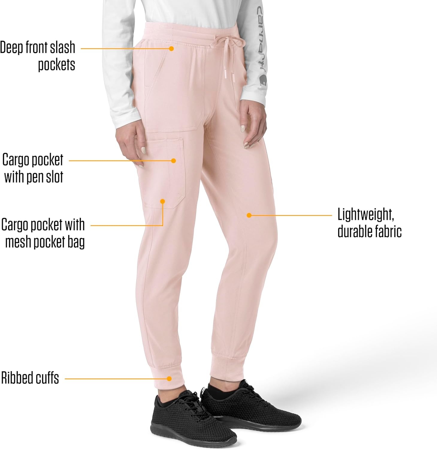 image:imageCarhartt Force CrossFlex Womens Cargo Jogger Scrub PantSoft Rose