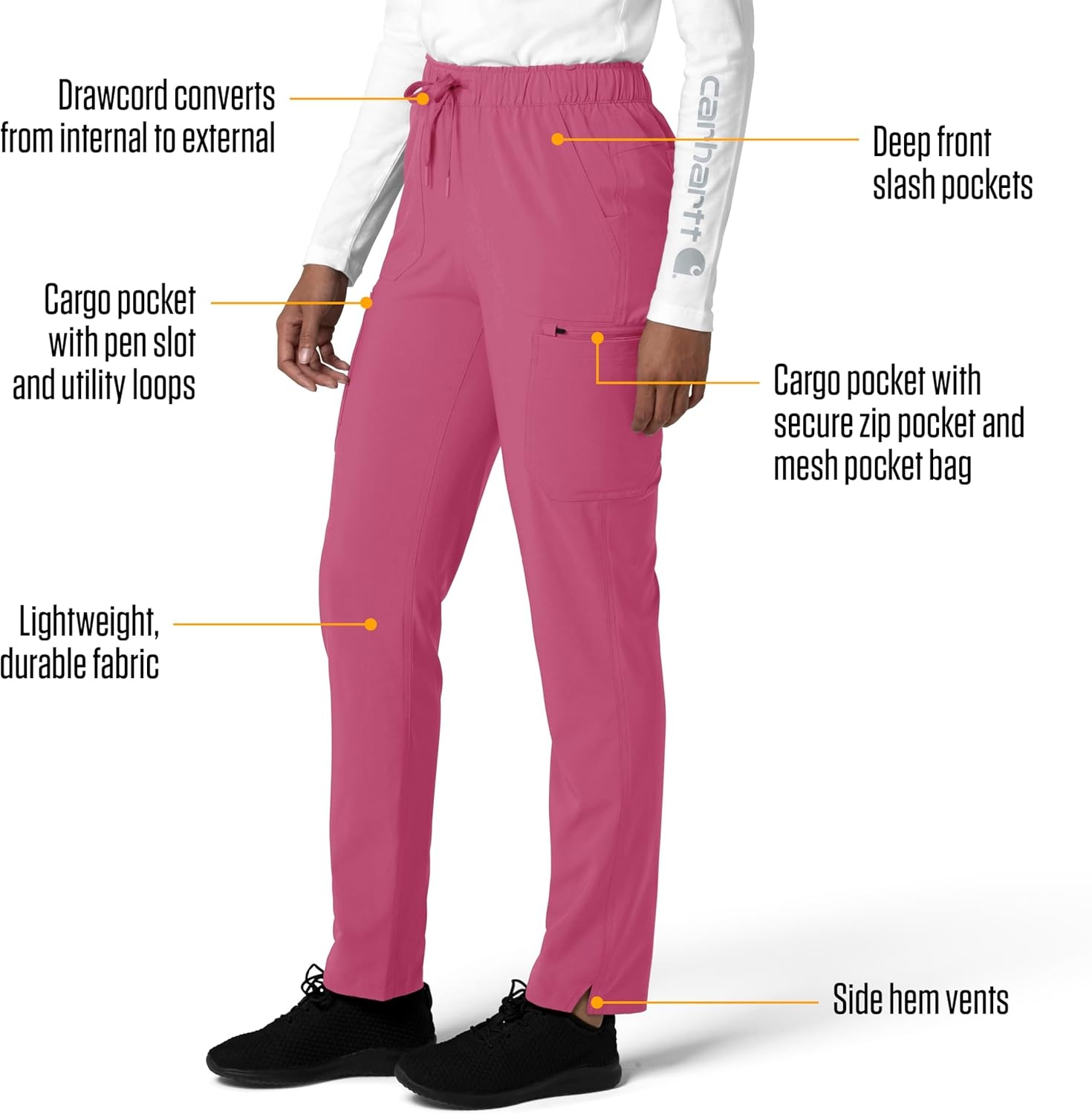 image:imageCarhartt Force CrossFlex Womens Straight Leg Cargo Scrub PantElectric Fuschia