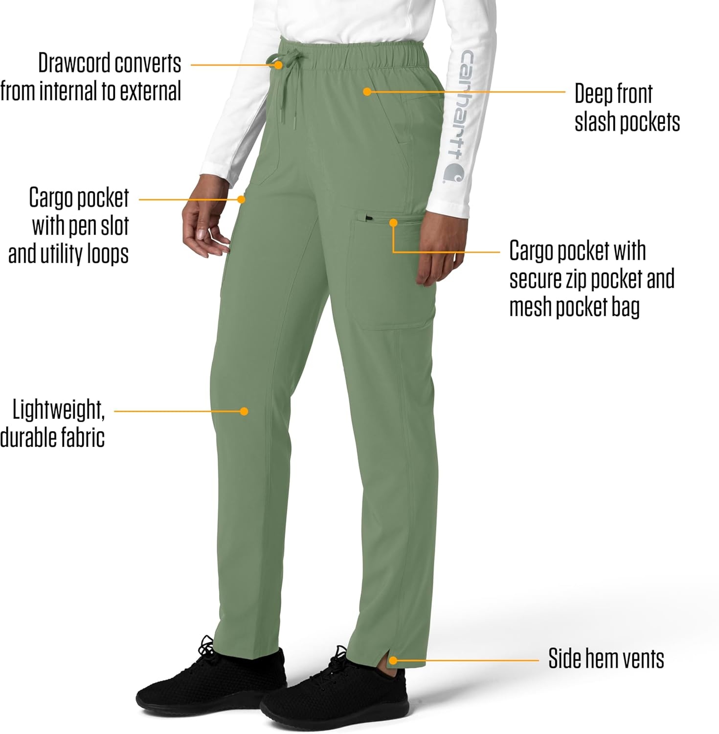image:imageCarhartt Force CrossFlex Womens Straight Leg Cargo Scrub PantGreen Slate