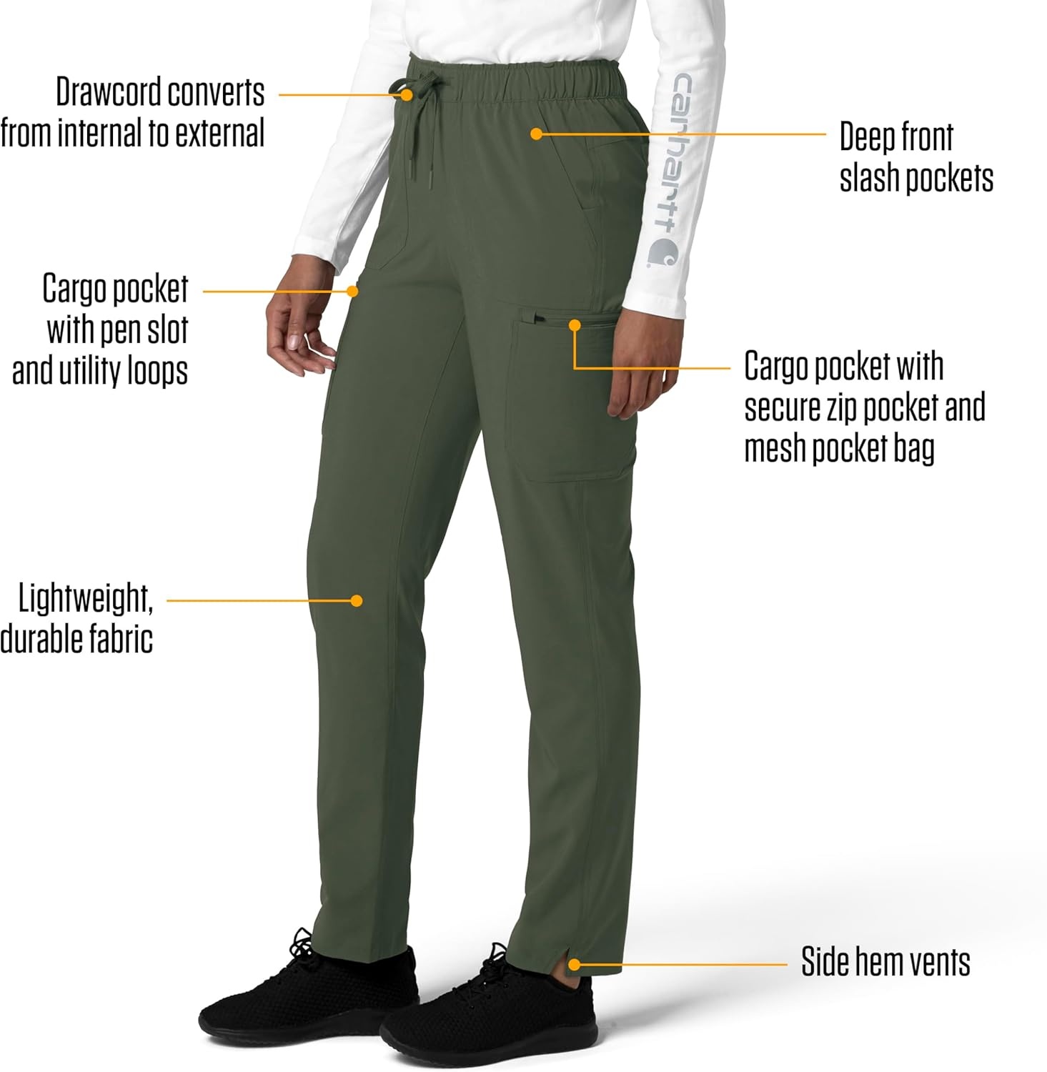 image:imageCarhartt Force CrossFlex Womens Straight Leg Cargo Scrub PantOlive