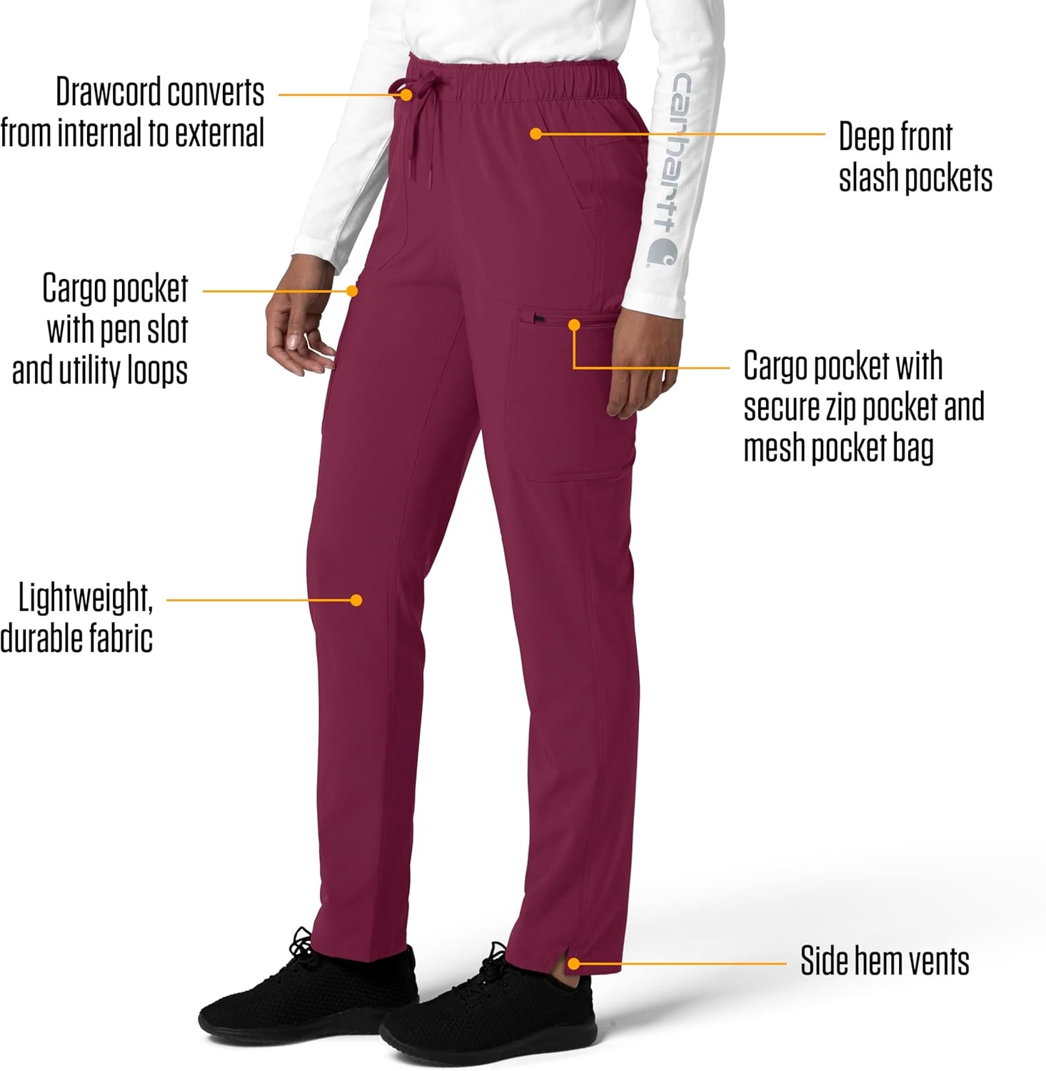 image:imageCarhartt Force CrossFlex Womens Straight Leg Cargo Scrub PantWine