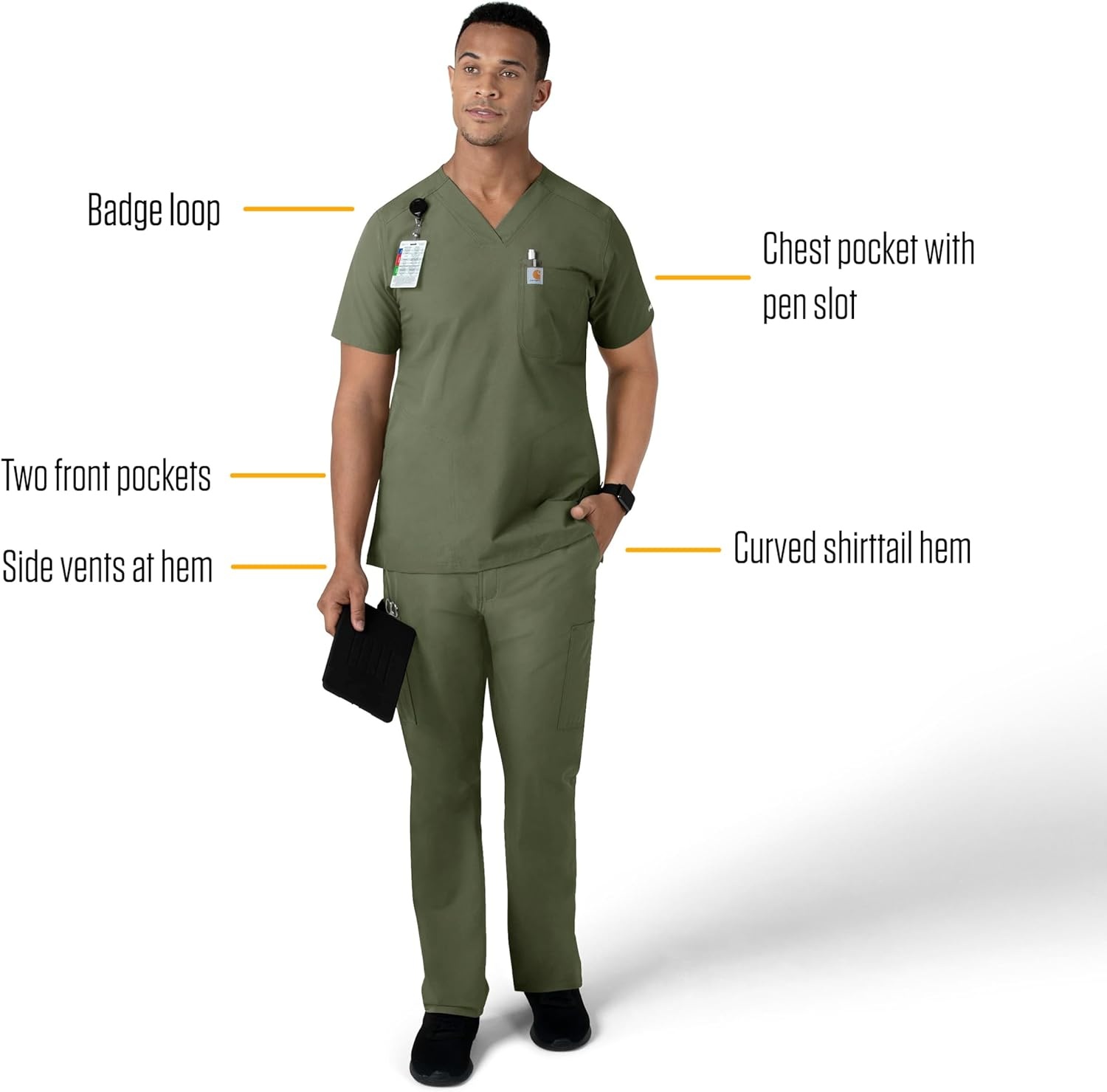 image:imageCarhartt Force Essentials Mens VNeck Shirttail Scrub Top Olive L