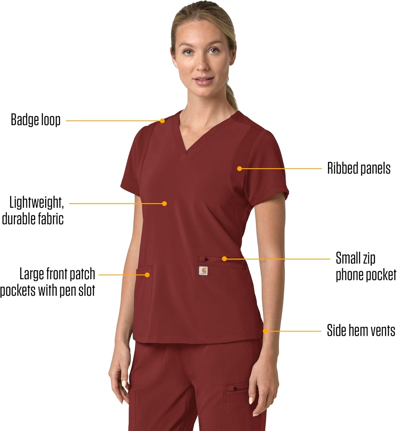 image:imageCarhartt Force Essentials Unisex VNeck 6Pocket Scrub TopAmber Terrain