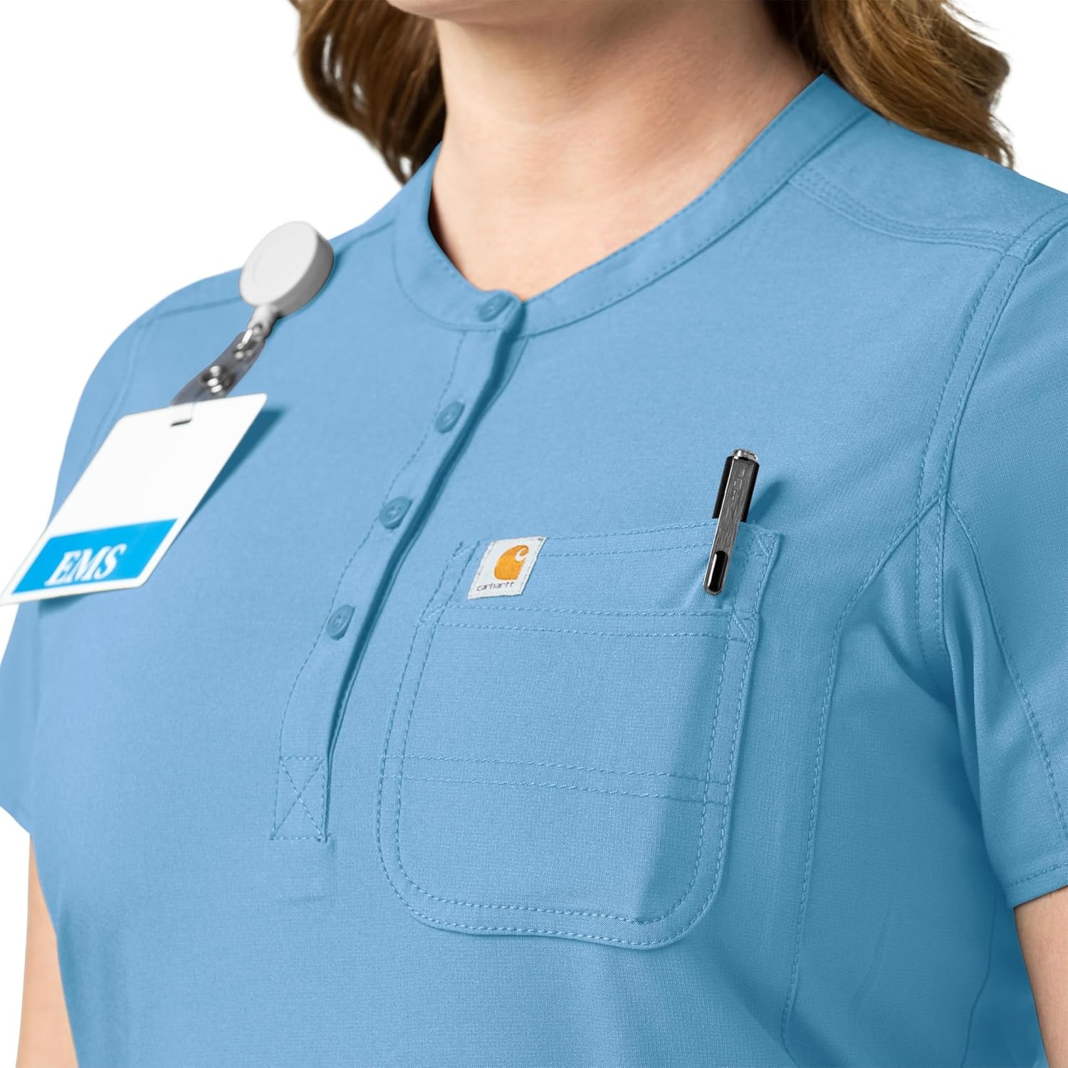 image:imageCarhartt Force Essentials Unisex VNeck 6Pocket Scrub TopAzure Blue