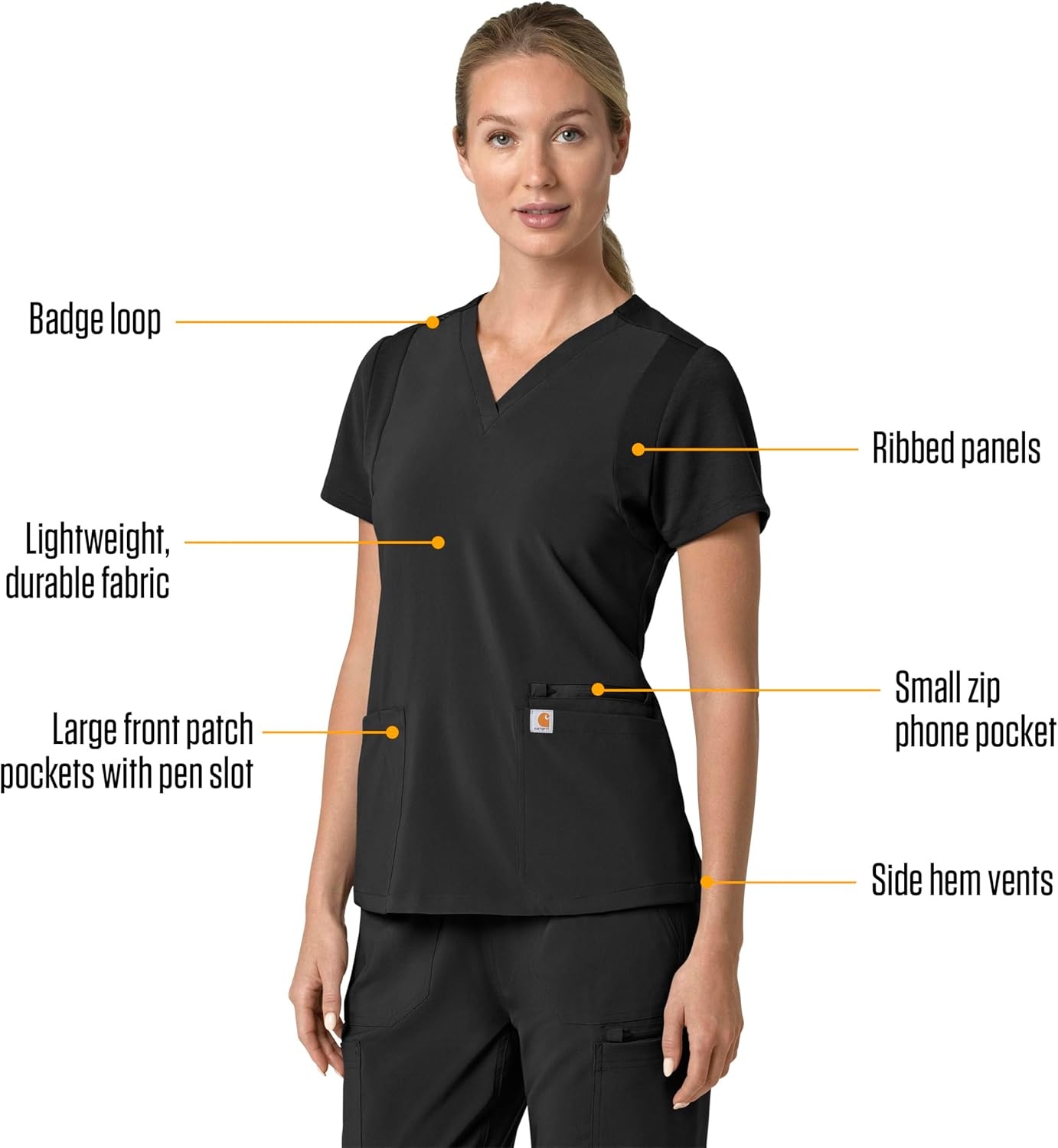 image:imageCarhartt Force Essentials Unisex VNeck 6Pocket Scrub TopBlack