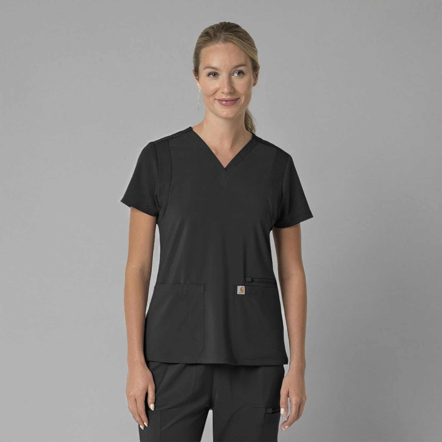 image:imageCarhartt Force Essentials Unisex VNeck 6Pocket Scrub TopBlack