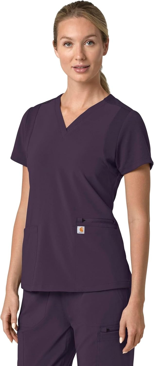 image:imageCarhartt Force Essentials Unisex VNeck 6Pocket Scrub TopBlack Plum