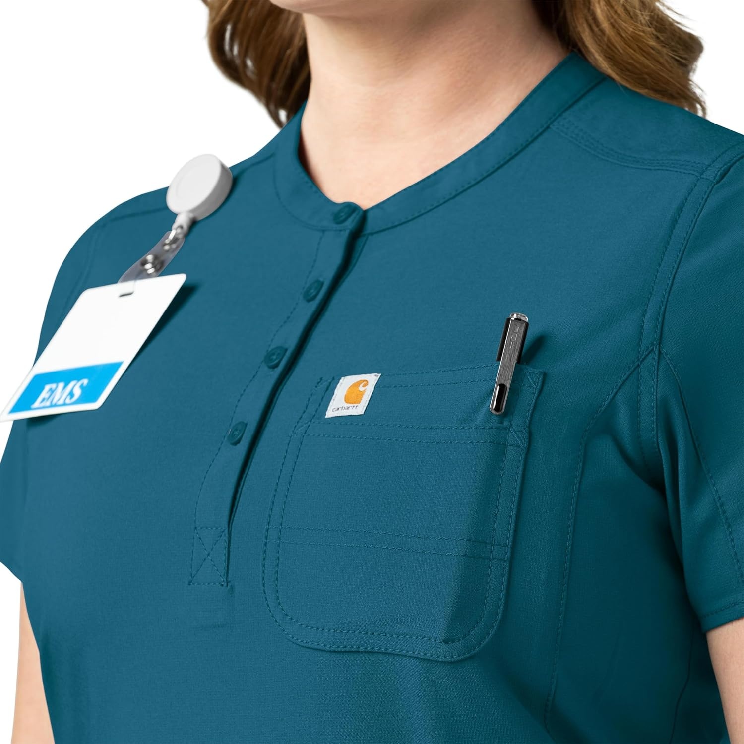 image:imageCarhartt Force Essentials Unisex VNeck 6Pocket Scrub TopCaribbean Blue