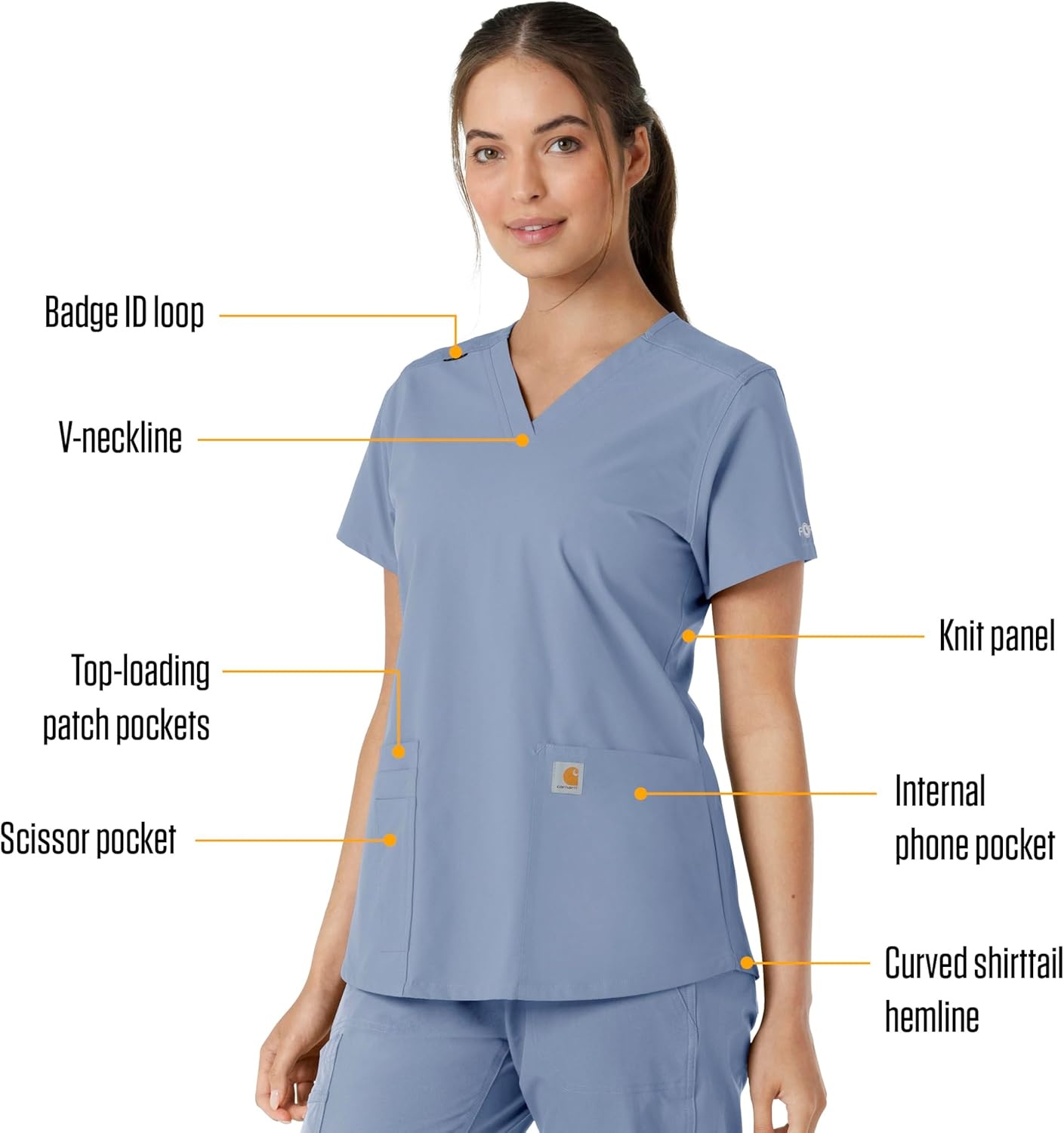image:imageCarhartt Force Essentials Unisex VNeck 6Pocket Scrub TopCeil Blue