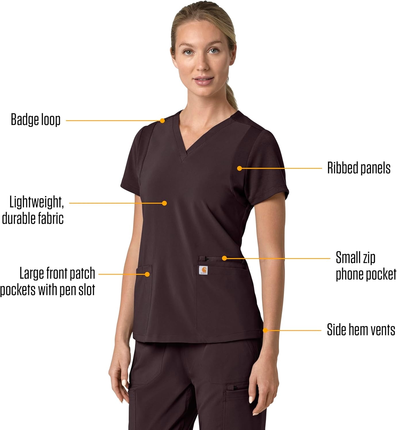 image:imageCarhartt Force Essentials Unisex VNeck 6Pocket Scrub TopDark Sepia