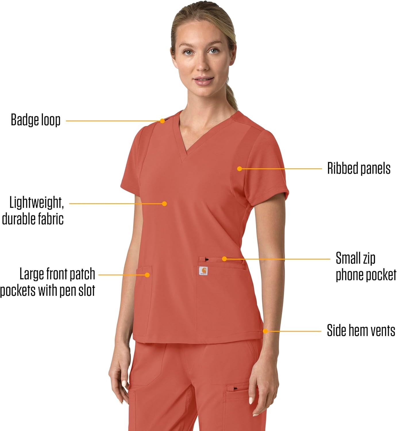 image:imageCarhartt Force Essentials Unisex VNeck 6Pocket Scrub TopDusty Cedar